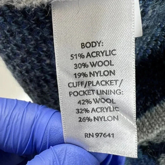 J Jill Vintage 1XL Wool Blend Gray Blue Floral Cardigan Pockets Grandmacore - Picture 10 of 12